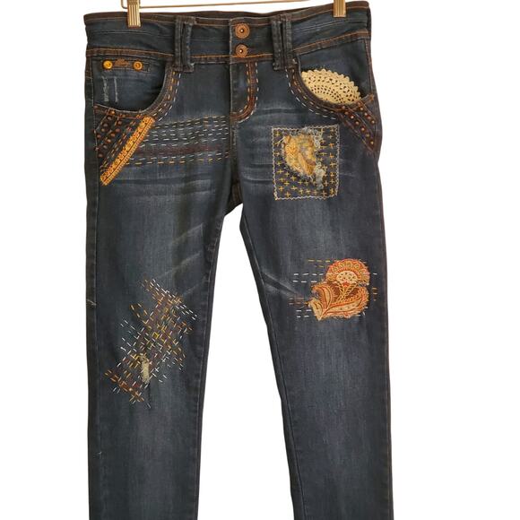 Upcycled Reworked‎ Bonage Jeans Unique Boho Size 11 - Picture 1 of 9